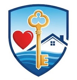 Cyprus Happy Life shield logo: a heart, a golden key and a house